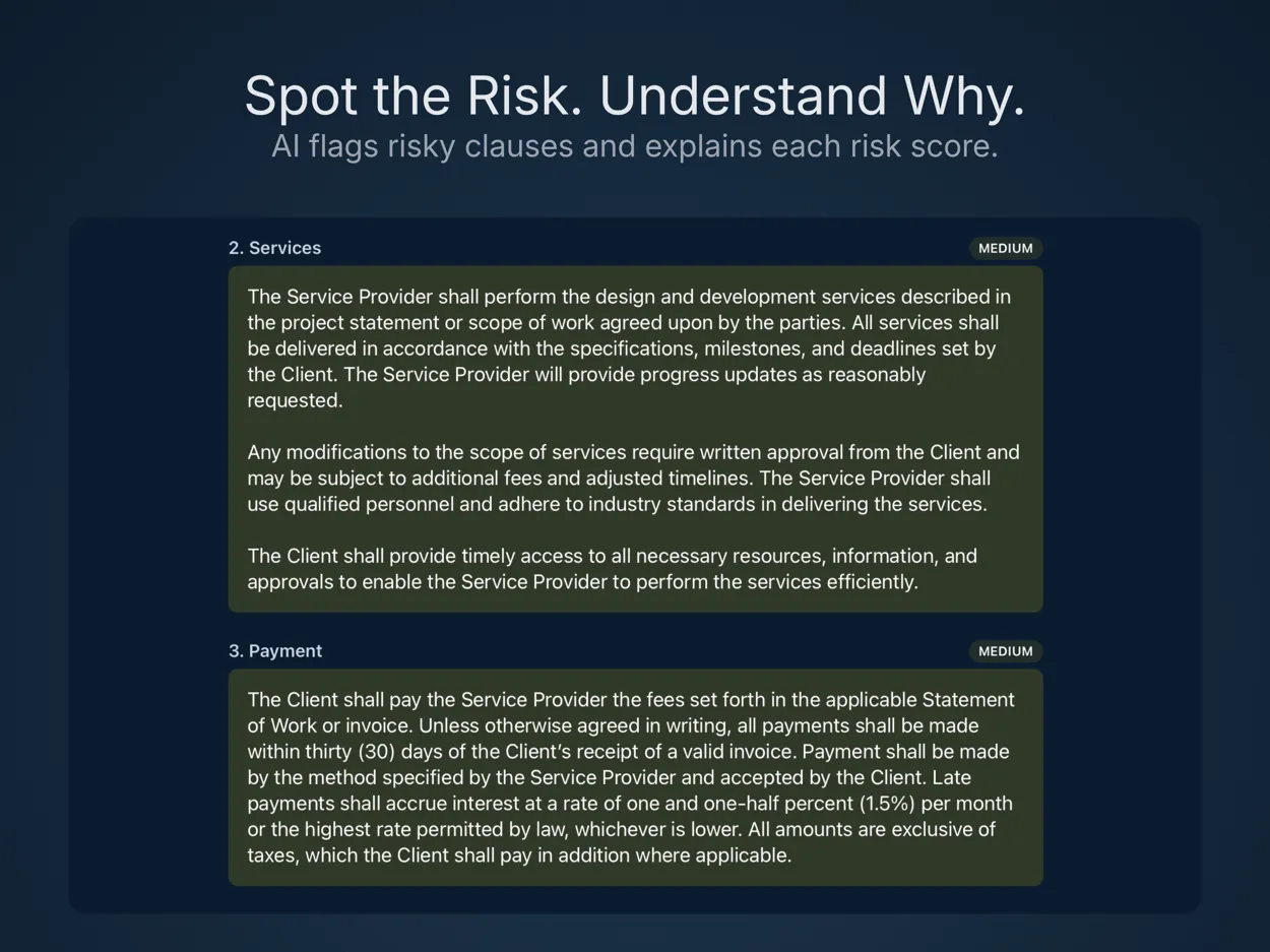 ClauseMint contract risk review on iPad