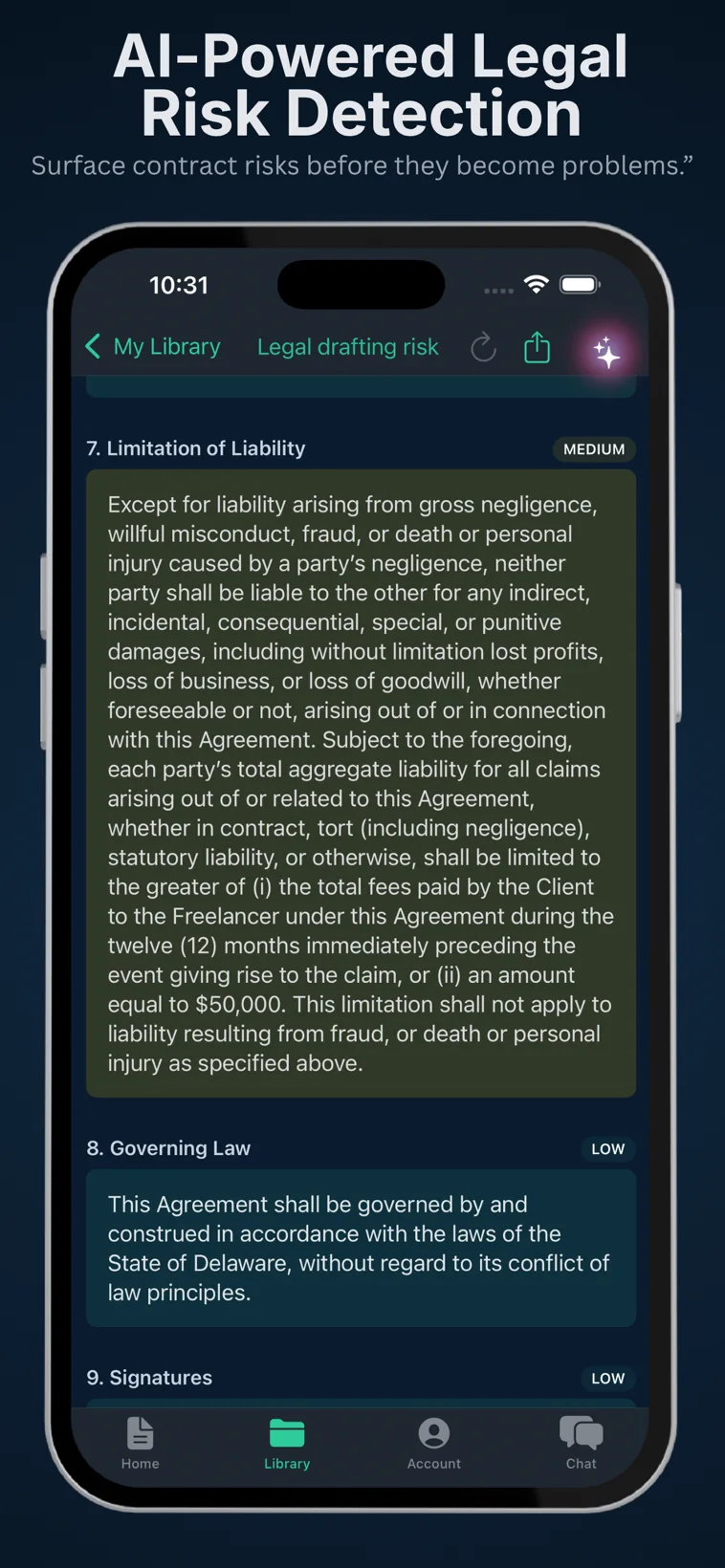 ClauseMint contract risk analysis screen